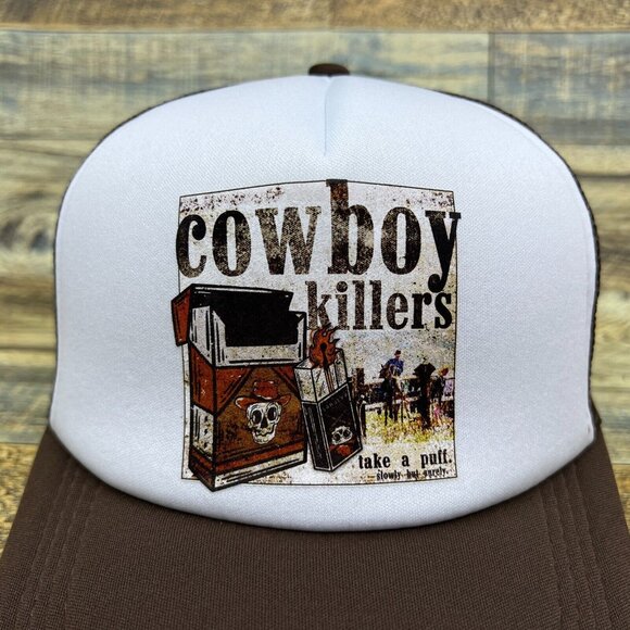 Cowboy Killers Cigarettes Unisex Trucker Hat Brown Snapback Western Ball Cap - Picture 3 of 8